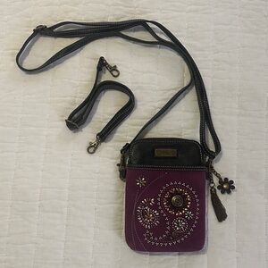 Chala Floral Embellished Crossbody Bag in Purple and Black